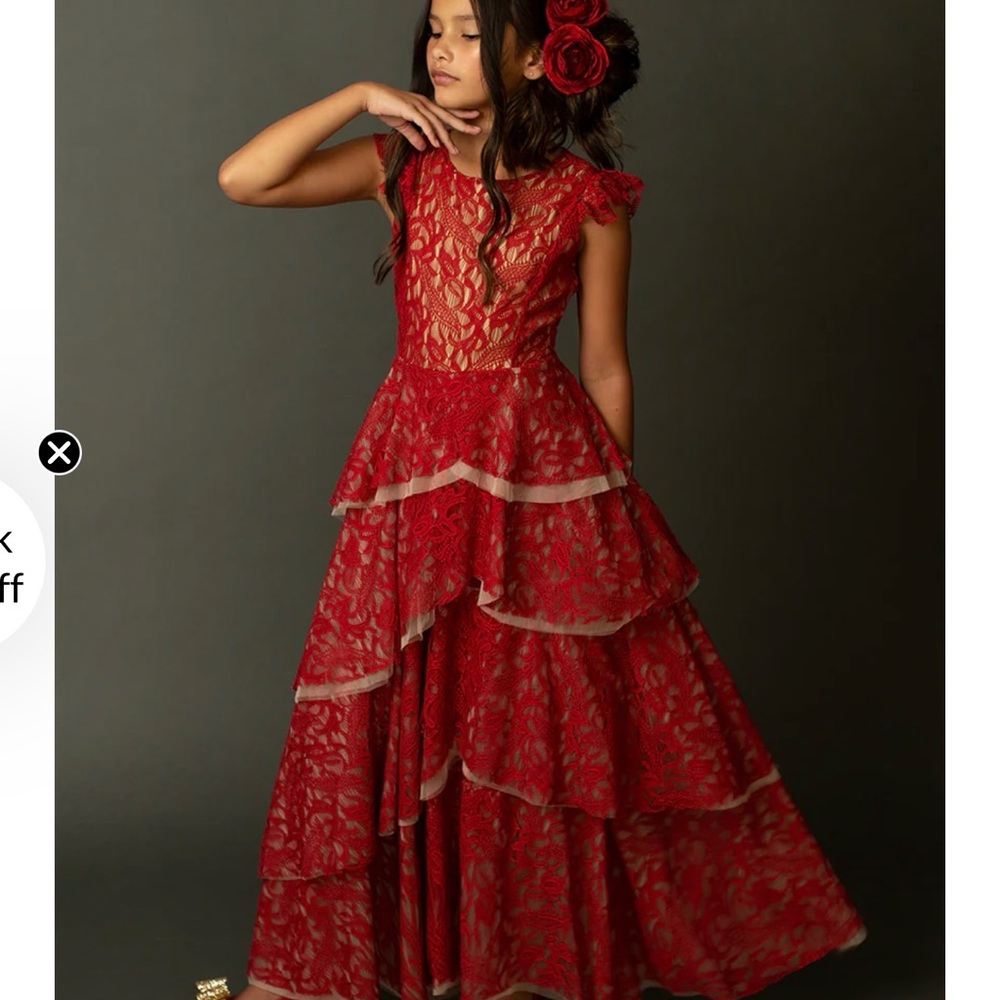 Joyfolie Elegant Red Lace Tiered Dress Girls size 14